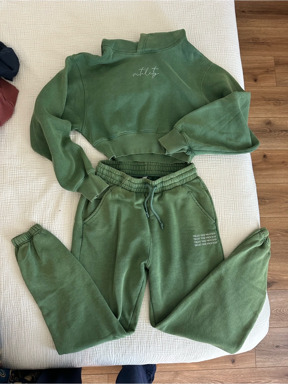 Vitality Cropped Olive Green Track Joggers Set - Womens Small